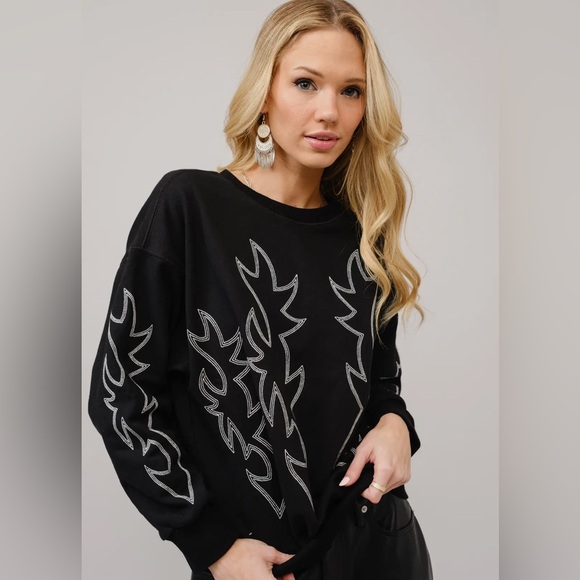 blue b Tops - NEW blue b Black & White Cowboy Stitch Embroidered Relaxed Fit Comfy Sweatshirt